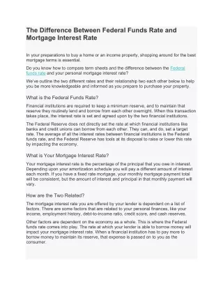 The Difference Between Federal Funds Rate and Mortgage Interest Rate