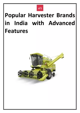 Popular Harvester Brands in India with Advanced Features