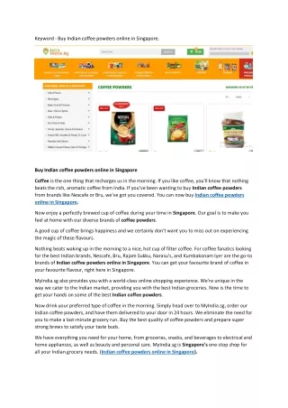 Buy Indian coffee powders online in Singapore