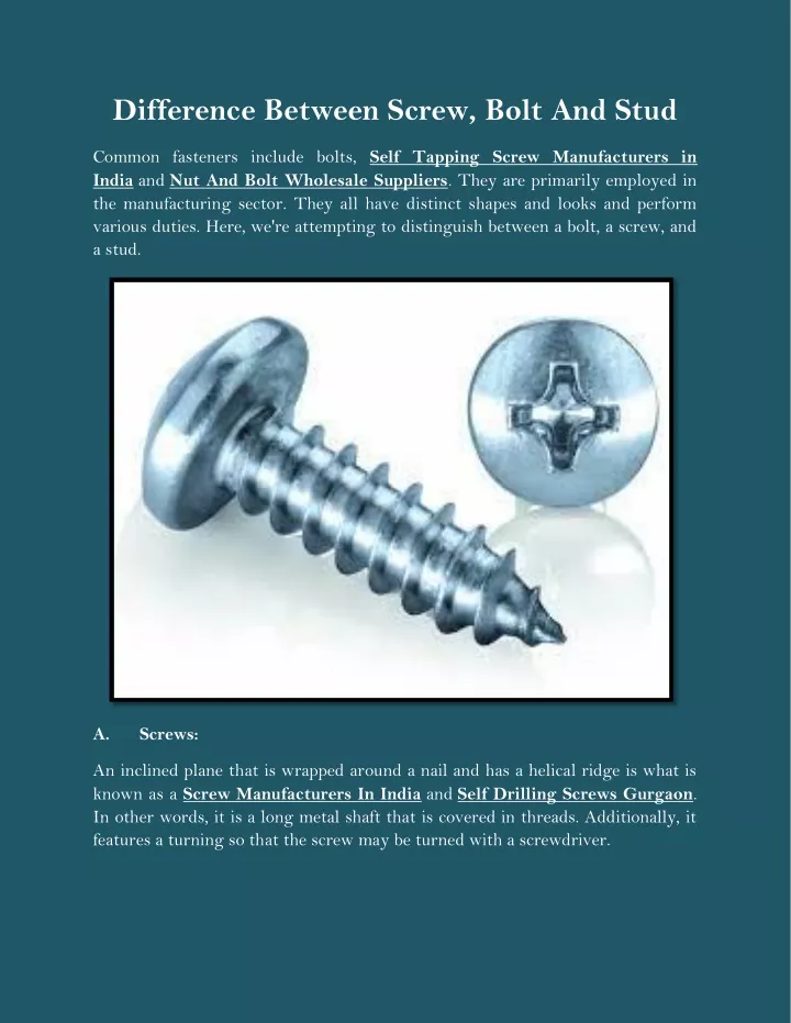 difference between screw bolt and stud