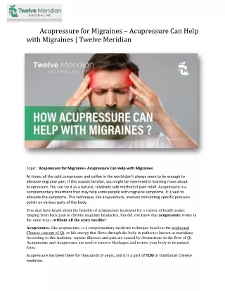 Acupressure for Migraines – Acupressure Can Help with Migraines | Twelve Meridia