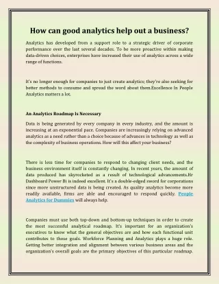 How can good analytics help out a business?
