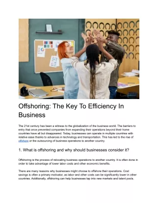 Offshoring: The Key To Efficiency In Business