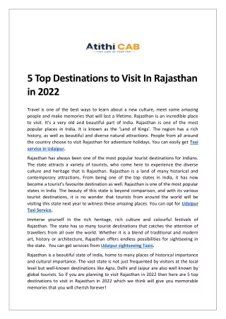 5 Top Destinations To Visit In Rajasthan in 2022