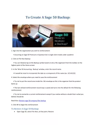 to create a sage 50 backup