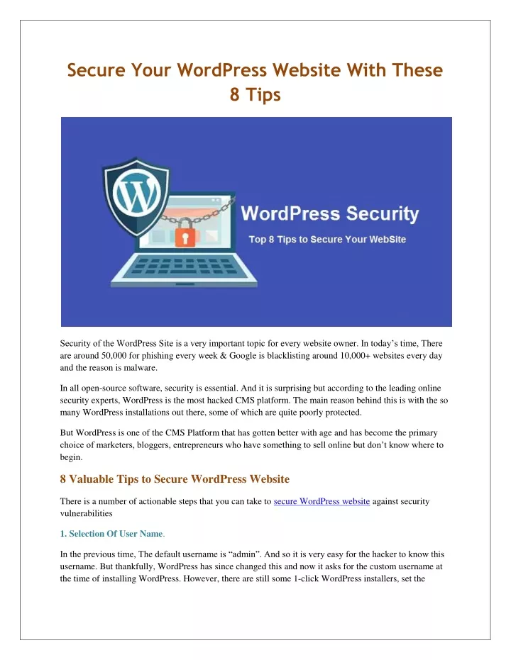 secure your wordpress website with these 8 tips