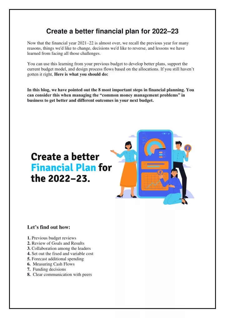 create a better financial plan for 2022 23
