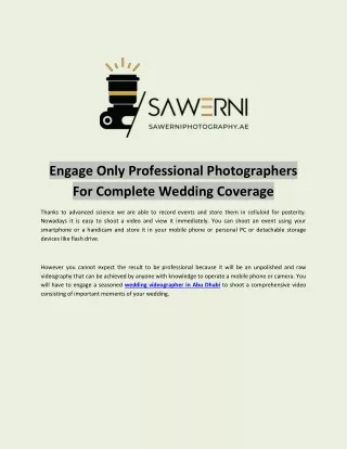 Engage Only Professional Photographers For Complete Wedding Coverage