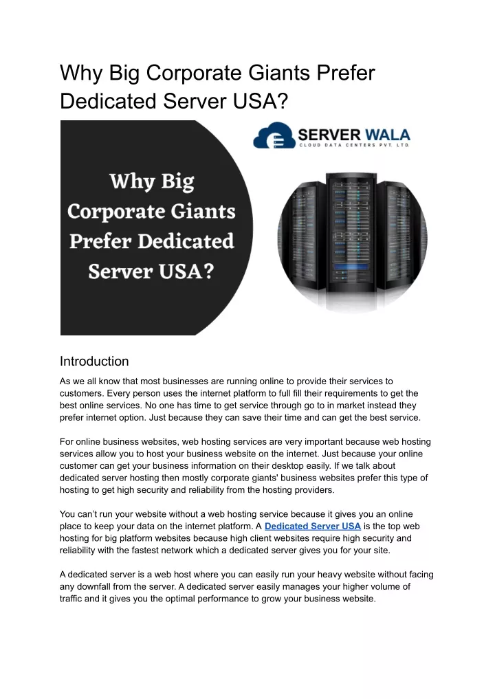 why big corporate giants prefer dedicated server