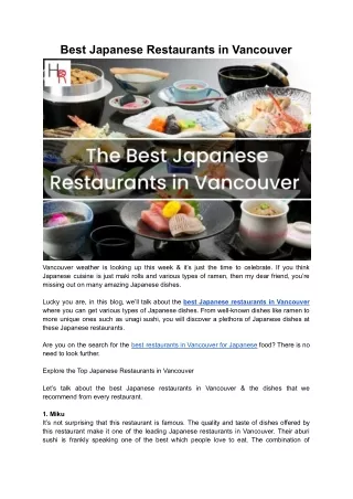 Best Japanese Restaurants in Vancouver