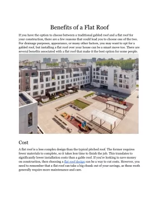 Benefits of a Flat Roof | Combit Construction