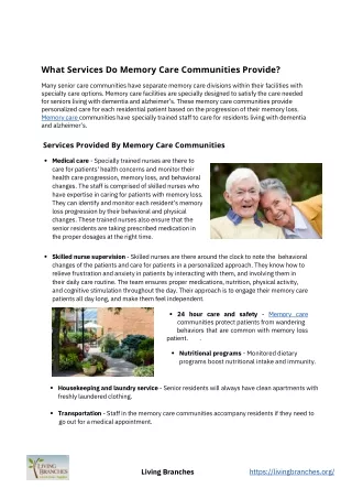 What Services Do Memory Care Communities Provide