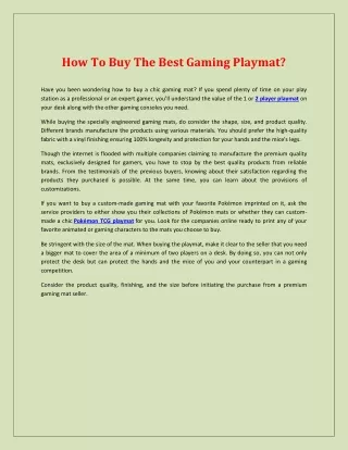 How To Buy The Best Gaming Playmat