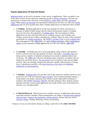 popular applications of industrial robots