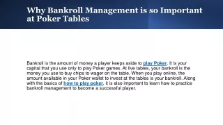 Why Bankroll Management is so Important at Poker Tables