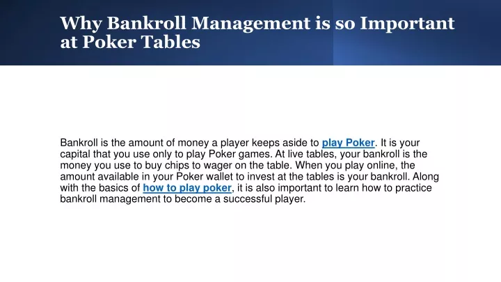 why bankroll management is so important at poker tables