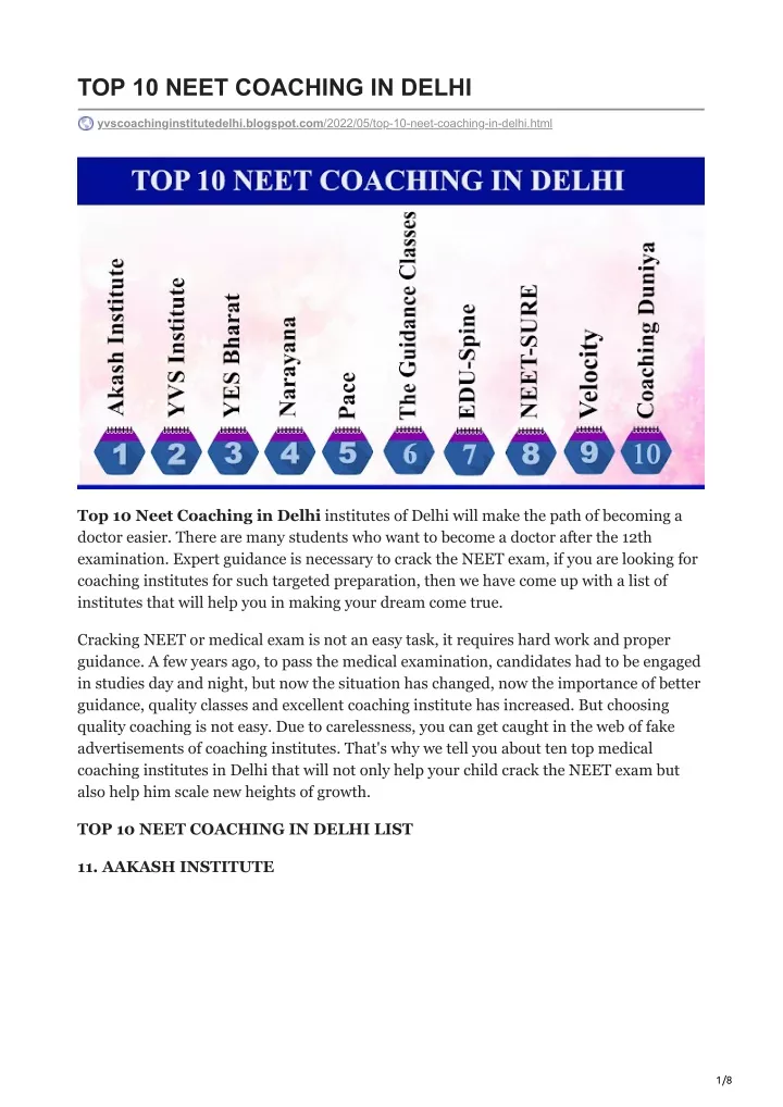 top 10 neet coaching in delhi