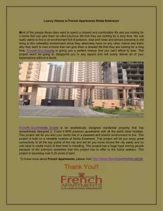 French Apartments 2/3 and 4 BHK Flats Noida Extension