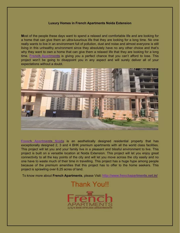 luxury homes in french apartments noida extension