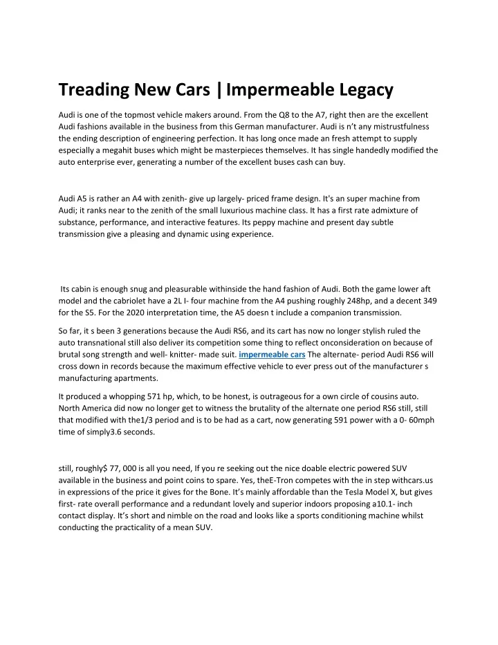 treading new cars impermeable legacy