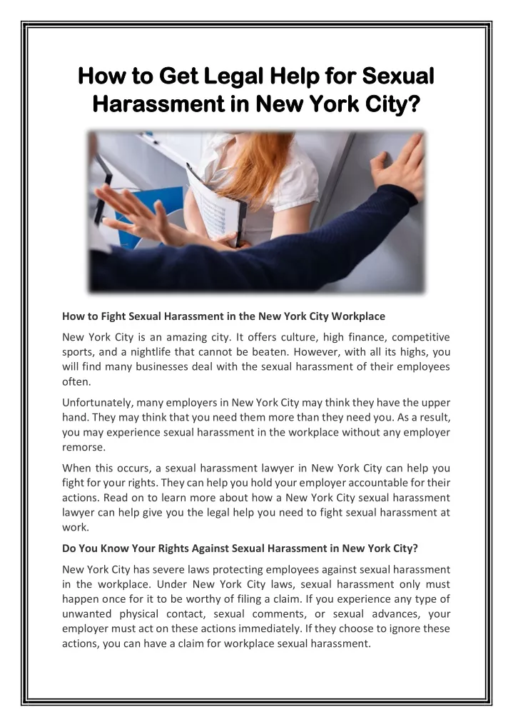 Ppt How To Get Legal Help For Sexual Harassment In New York City