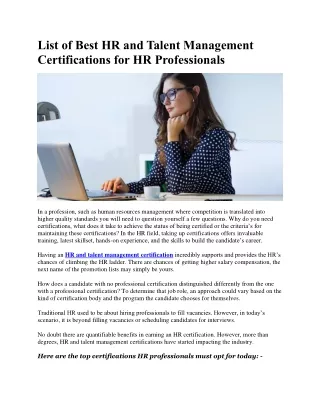 List of Best HR and Talent Management Certifications for HR Professionals