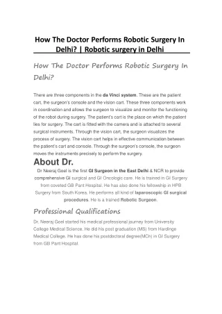 How The Doctor Performs Robotic Surgery In Delhi? | Robotic surgery in Delhi