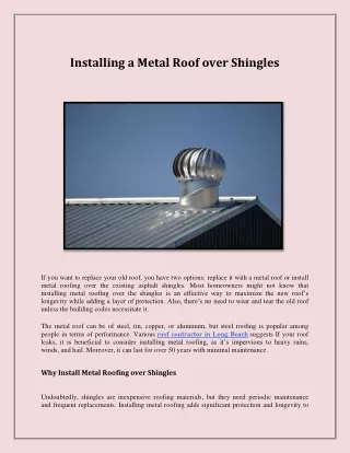 Installing a metal roof over shingles