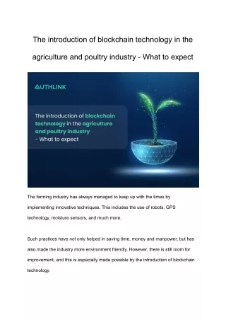 Introduction of blockchain technology in the agriculture and poultry industry