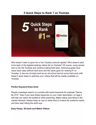 5 quick steps to rank 1 on youtube