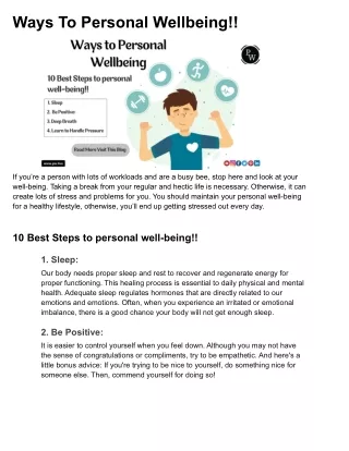 Ways to Personal Wellbeing!!