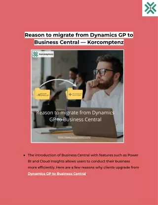 Reason to migrate from Dynamics GP to Business Central — Korcomptenz