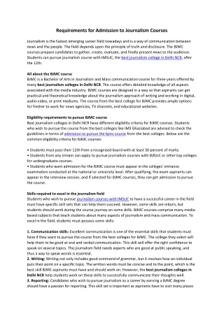 Basic Requirements for Admission to Journalism Courses