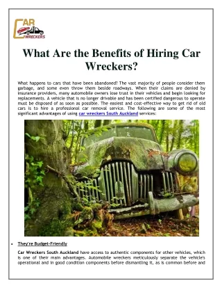 What Are the Benefits of Hiring Car Wreckers