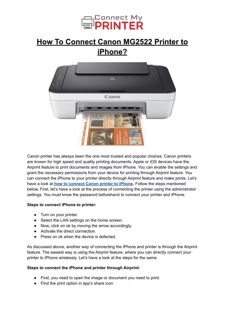 how to connect canon mg2522 printer to iphone