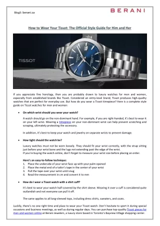 How to Wear Your Tissot- The Official Style Guide for Him and Her