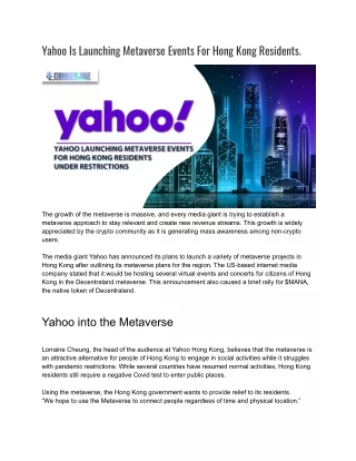 For residents of Hong Kong, Yahoo is introducing Metaverse Events.