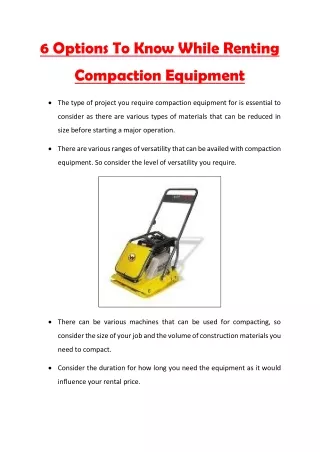6 Options To Know While Renting Compaction Equipment