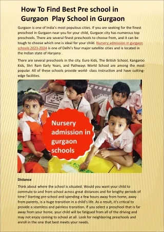 How To Find Best Pre school in Gurgaon  Play School in Gurgaon