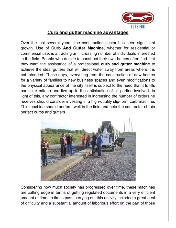 curb and gutter machine advantages over the last