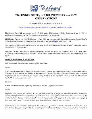 tds under section 194r circular a few observations