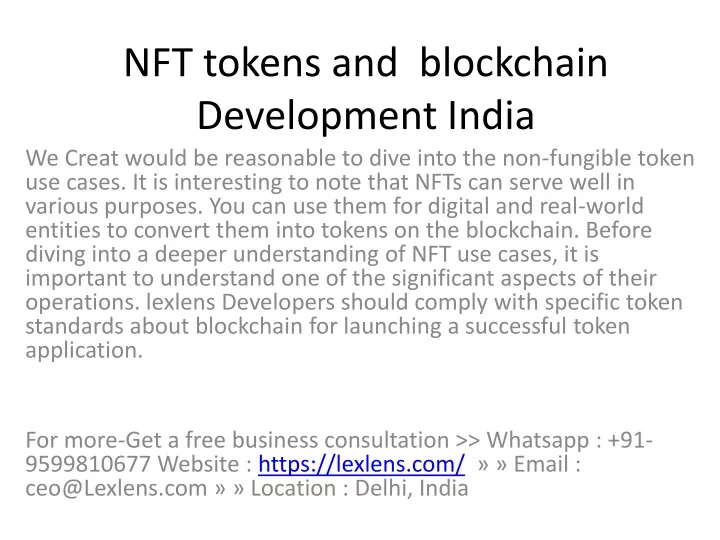 nft tokens and blockchain development india