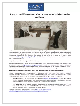 Scope in Hotel Management after Pursuing a Course in Engineering and BCom