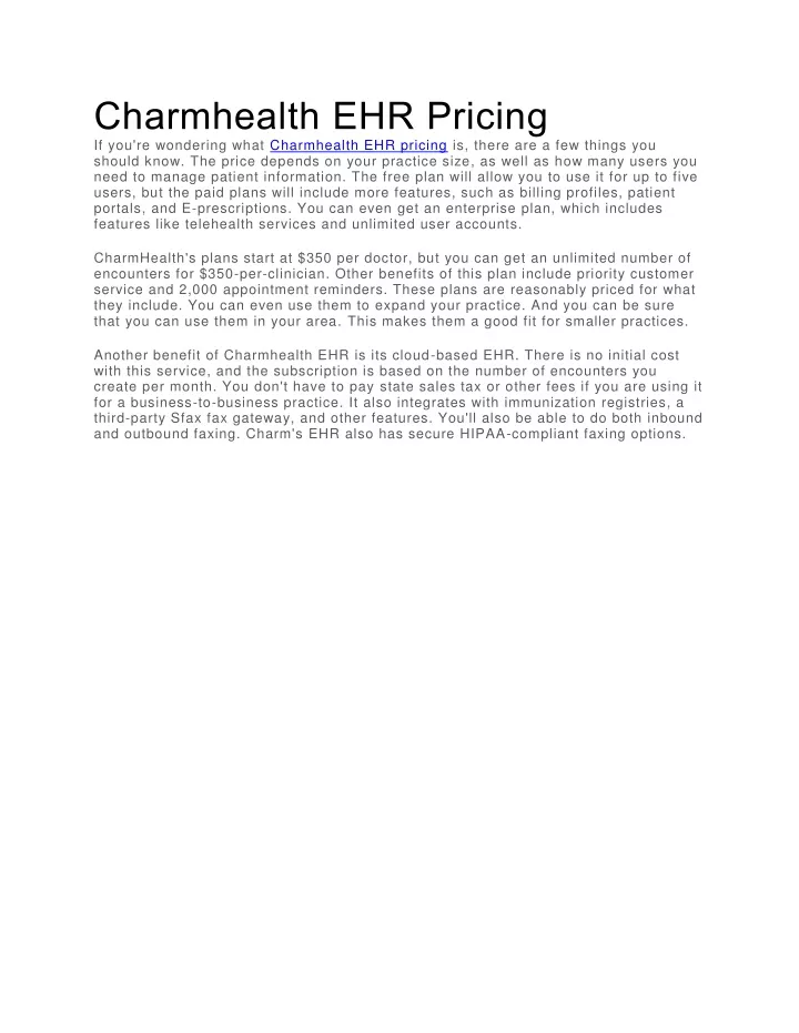 charmhealth ehr pricing if you re wondering what