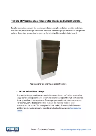 the use of pharmaceutical freezers for vaccine