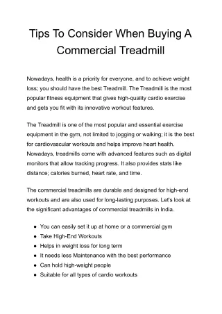 Tips To Consider When Buying A Commercial Treadmill
