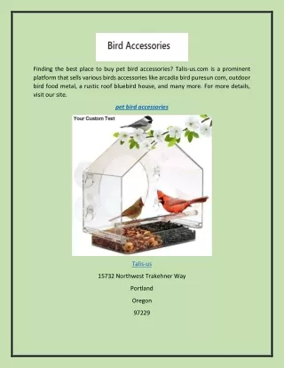 Pet Bird Accessories  Talis-us.com