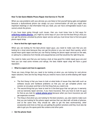 how to get quick mobile phone repair and service