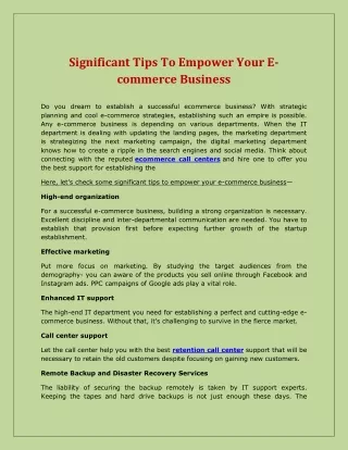 Significant Tips To Empower Your E-commerce Business