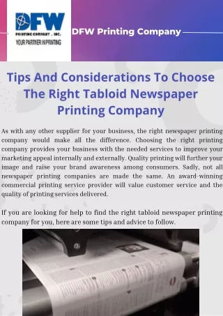 Tabloid Newspaper Printing | DFW Printing Company